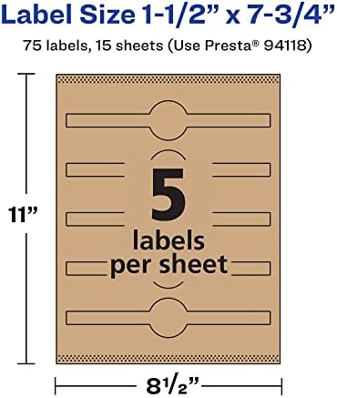Avery® Kraft Brown Wraparound Band Labels, Sure Feed® Technology, 1.5" x 7.75", 75 Kraft Brown Labels, Print-to-the-Edge, Laser/Inkjet Printable Labels