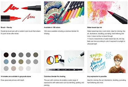 Tombow 56196 Dual Brush Pen Art Markers, Citrus, 10-Pack. Blendable, Brush and Fine Tip Markers