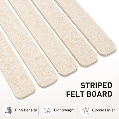 HAUTOCO Felt Bulletin Strips 5 Pack, 13" x 2" Self Adhesive Pin Board with 20 Push Pins, Peel and Stick Memo Board for Photos, Notes & Wall Decor, Dorm Room, Bedroom, Office, Oatmeal