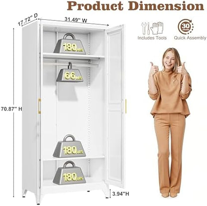 71" White Armoire Wardrobe Closet with Full Mirror
