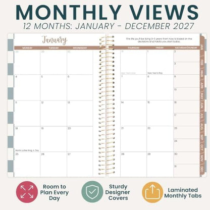 bloom daily planners 2027 Pocket Planner (January 2027 - December 2027) - 4” x 6” MINI Weekly Monthly Agenda Organizer & Calendar Year Book - Checkered, Teal
