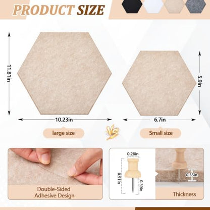 12x10 in 16 Pcs Hexagon Cork Board Tiles, Felt Pin Boards, Classic