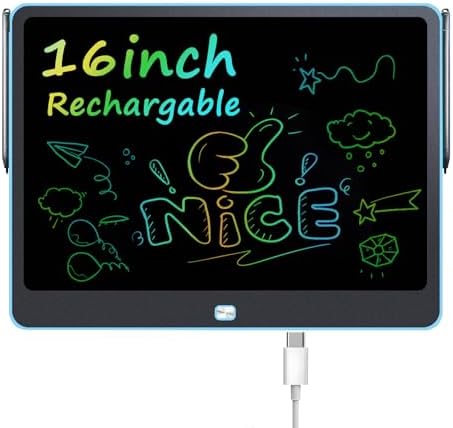 Rechargeable LCD Writing Tablet for Kids, 16 Inch Colorful Drawing Tablet, Educational Toddler Drawing Pad, Reusable Learning Toys for Kids (Ages 3-8), Ideal Gift for Christmas Birthday (Blue)