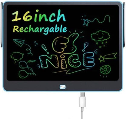 Rechargeable LCD Writing Tablet for Kids, 16 Inch Colorful Drawing Tablet, Educational Toddler Drawing Pad, Reusable Learning Toys for Kids (Ages 3-8), Ideal Gift for Christmas Birthday (Blue)