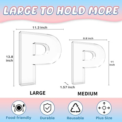 13.8" Extra Large Acrylic Letter Charcuterie Board Box, Reusable Fillable Letter Cake Candy Dish Display Serving Tray for Birthday Anniversary Party Decoration (P)