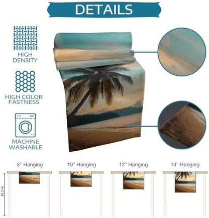 Sunset Beach Table Runner Dresser Scarf 13 x 36 Inch Tropical Coastal Ocean Palm Tree Nautical Table Runners Non-Slip Heat Resistant Kitchen Dining Table Decor for Home Holidays Indoor Outdoor