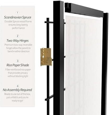 4 ft. Short Window Pane Shoji Screen - Black - 6 Panels