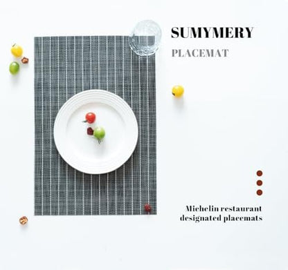 Placemats Set of 4 Vinyl/Plastic Woven Place Mats for Kitchen Table Indoor/Outdoor Washable Placemat Wipeable Dining Table Mats (Black Stripes,4)