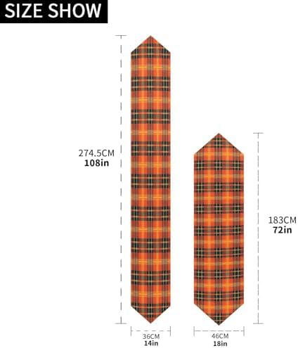 Double-Sided Thanksgiving Halloween Black Orange Buffalo Plaid Table Runner 14x108 Inches Long,Table Cloth Runner for Wedding Birthday Party Kitchen Dining Home Everyday Decor