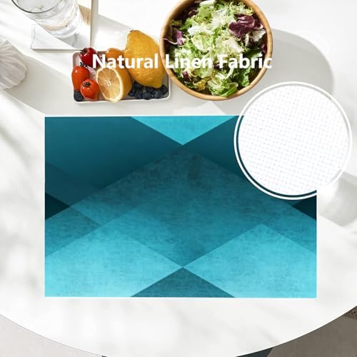 Batmerry Teal Modern Geometric Placemats, Vintage Washable Linen Table Mats for Kitchen Table Double Insulation Decor Dining Set Indoor Outdoor 12X18 in Set of 6