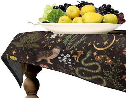 Rustic Forest Tablecloth, Fairy Tale Forest Woodland Wild Animals Moths Flowers Moon Star Table Cover for Home Kitchen Dining Table Party Camping Decor 60x90in