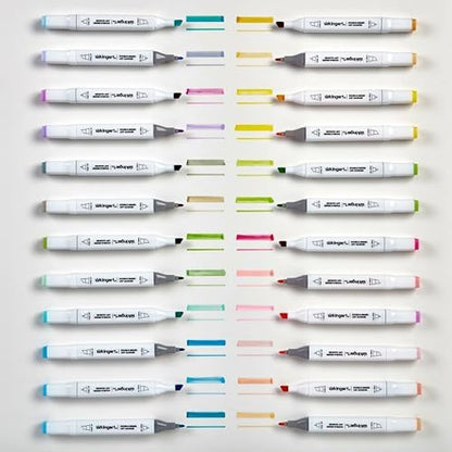 KINGART PRO Double-Ended Alcohol Ink Art Markers, 24 PASTEL Colors, Fine Point & Chisel Tips, Permanent with Superior Blendability, Includes Plastic Case, 24 Pc.
