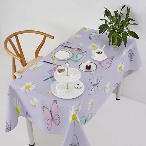 Butterfly Tablecloth, Watercolor Daisy Flowers Rustic Spring Summer Floral Butterfly Table Cover for Indoor Outdoor Patio Party Picnic Wedding Home Kitchen Dinner Table Decor 60x90in