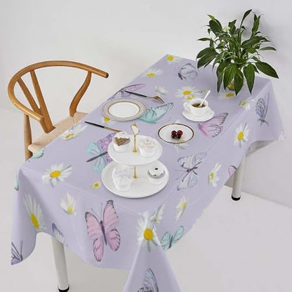 Butterfly Tablecloth, Watercolor Daisy Flowers Rustic Spring Summer Floral Butterfly Table Cover for Indoor Outdoor Patio Party Picnic Wedding Home Kitchen Dinner Table Decor 60x90in