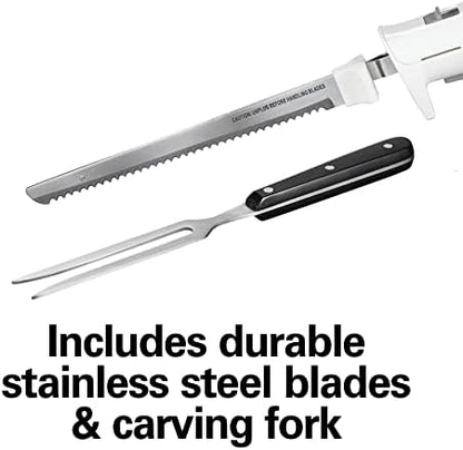 Hamilton Beach Electric Knife Set for Carving Meats, Poultry, Bread, Crafting Foam & More, Reciprocating Serrated Stainless Steel Blades, Ergonomic Design Storage Case + Fork Included, 5 Foot Cord