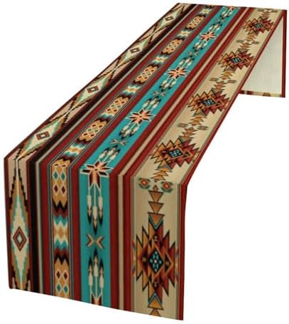 Aztec Southwest Table Runner, Ethnic Style Design Geometric Triditional Kitchen Table Runners Table Setting Decor for Garden Farmhouse Wedding Party Holiday Dinner Home, 13x60 Inch