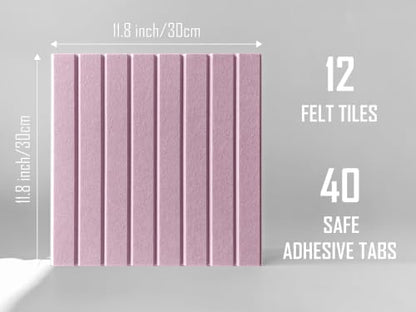Slated Felt Bulletin Board Tiles | Cork Board Alternative for Walls | Wall Panels for Office & Home Decor | Aesthetic Pinboard & Photo Board | 12-Pack (11.8" x 11.8") with Adhesive | Sakura