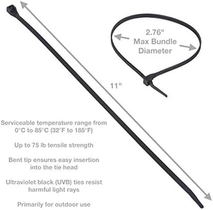 Gardner Bender 46-310UVBM Nylon Doublelock Cable Tie, 11 in., 75 lb Tensile Strength, Wire Tie / Industrial / Outdoor & Household Use, Zip Tie, 1,000 Pk., UV Resistant Black
