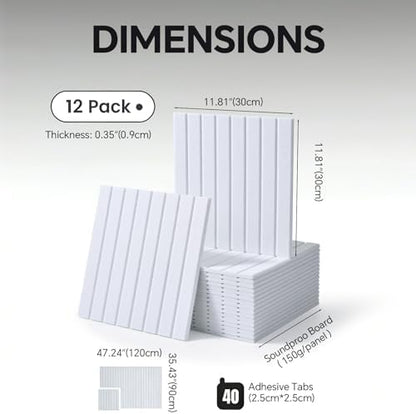 Slat Felt Wall Tiles (12 Pack) - 11.8"x11.8" Self-Adhesive Bulletin Board for Wall, Acoustic Panels for Sound Dampening, Modern Black Pin Board, Home Office Decor (30x30cm)