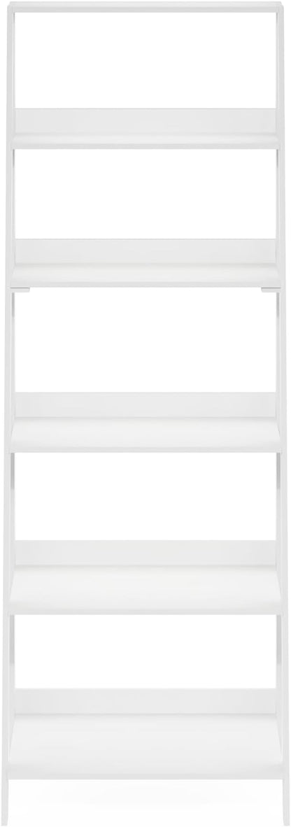 Furinno Ladder 6-Tier Book Shelf, Open Frame Ladder Shelf, White | 14.8 x 23.6 x 66.2, Bookcase, Standing Display Storage Shelves, Storage Rack, for Organization, Living Room, Home Office
