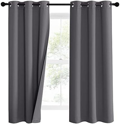 NICETOWN Noise Reduction Blackout Curtains, Thermal Insulated Full Blackout 3-Layer Lined Drapes, Energy Efficiency Window Draperies for Bedroom (Grey, 2 Panels, 42-inch W by 63-inch L)