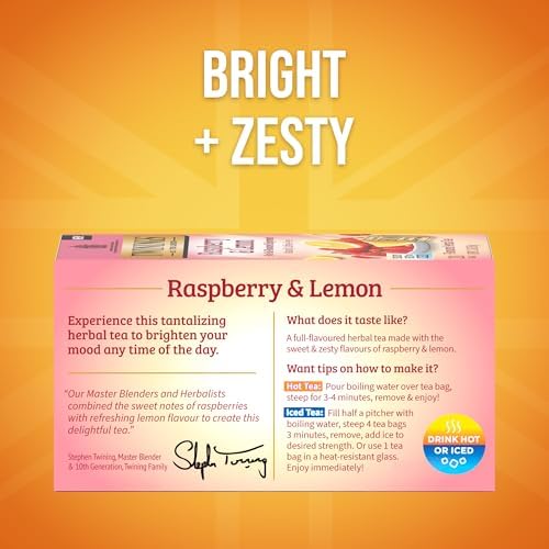 Twinings Raspberry & Lemon Herbal Tea Bags 20 CT Box (6 Pack)