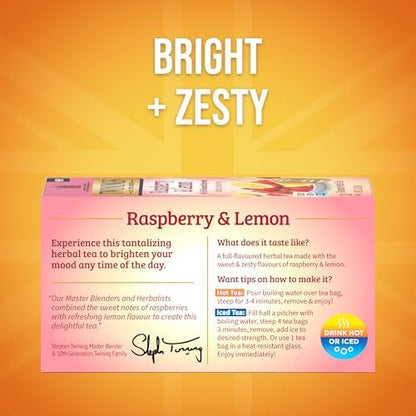 Twinings Raspberry & Lemon Herbal Tea Bags 20 CT Box (6 Pack)