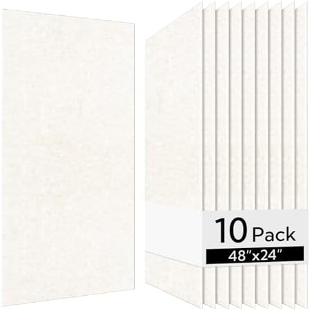 Olanglab Acoustic Wall Panels, 10 Pack, 48" x 24", Plain Light Beige