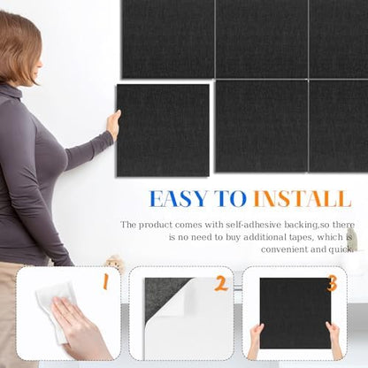 DOLLAR BOSS Felt Cork Board Tiles, 6 Pcs 12" x 12" Bulletin Board, Black
