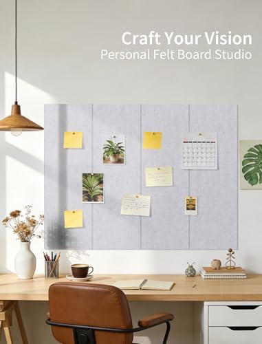 48" x 24" Cork Board Alternative, 8 Pack Felt Bulletin Board Tiles with 30 Adhesive Tabs Wall Push Pin Board for Office Classroom Bedroom Decor