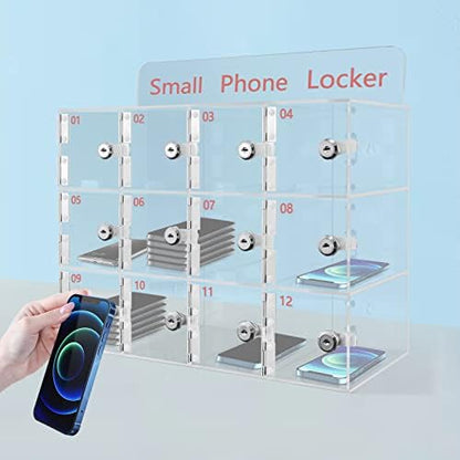 Cell Phone Cabinet,Aluminum Alloy Pocket Chart Cell Phones Storage Cabinet, Cell Phone Locker,Wall-Mounted with a Locked,for Classroom, Office, Gym (12-Grid)