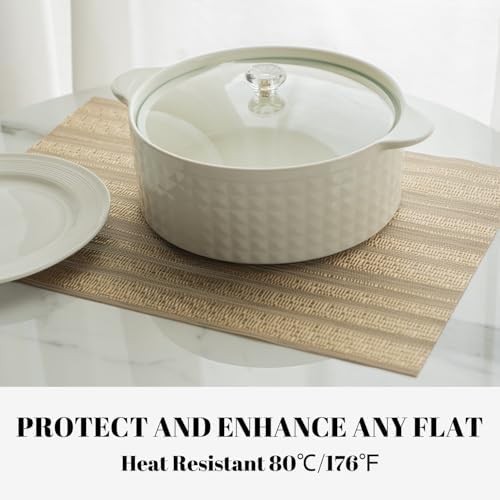 Placemats Set of 8 Vinyl/Plastic Woven Place Mats for Kitchen Table Indoor/Outdoor Washable Placemat Wipeable Dining Table Mats (Aurora Gold,8)