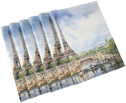 ALAZA Paris Eiffel Tower Tower Watercolor Set of 4 Placemats Rectangle Table Mat for Dining Table Restaurant Kitchen Home Decor, 12" x 18"