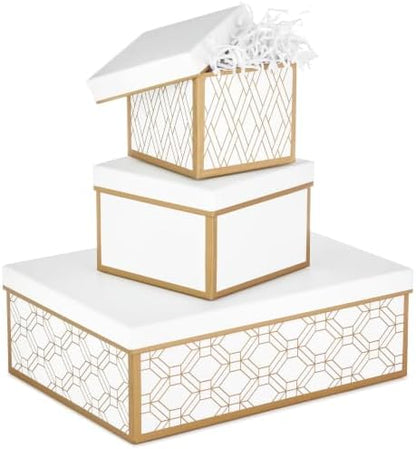 Hallmark Nesting Gift Boxes with Lids and Fill, 3-Pack (White and Gold)