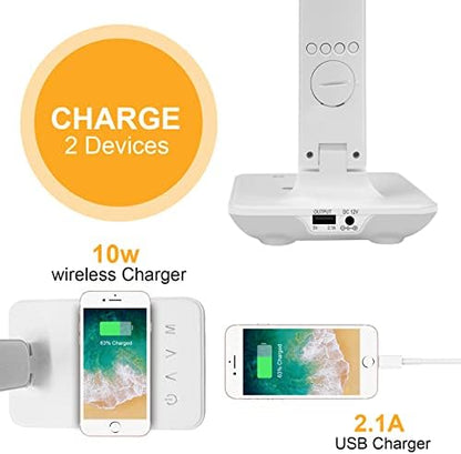 LAOPAO Desk Lamp with Wireless Charger: USB Charging Port, Table Lamp with Clock, Desk Lamps for Home Office College Dorm Room Essentials