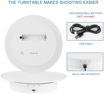 Motorized Rotating Display Stand, 360 Degree Electric Rotating Turntable with Velvet Top, 7.87inch /17.6lbs Load Automatic Mute Lazy Susan for Photography Products Jewelry 3D Model, White Stand