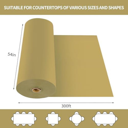 CXPSINC 54 Inch X 300 Feet Plastic Table Cover Roll Disposable Tablecloth with Slide Cutter for All Type/Shape Tables | Party, Banquet, Birthdays, Weddings(Gold, 300 Feet)