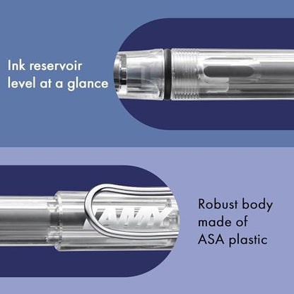 LAMY safari vista - Fountain Pen with ergonomic grip & polished steel nib in size B - ideal for any Writing & Calligraphy - including LAMY T 10 blue cartridge - Right-Handed