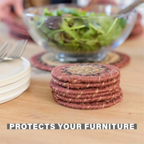 Homespice Highland Jute Braided Coasters for Cabin Decor, Round 4" Set of 6