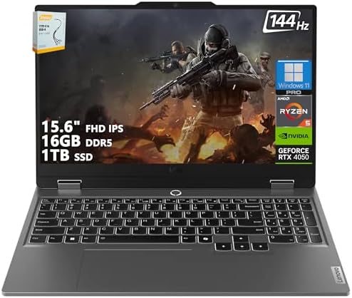Lenovo LOQ Gaming Laptop | 15.6" FHD IPS 144Hz (100% sRGB G-SYNC) | AMD Ryzen 5 7235HS | 16GB DDR5 1TB SSD | NVIDIA GeForce RTX 4050 6GB | Backlit Wi-Fi 6 Privacy Camera Win11 Pro w/DLCA Accessory