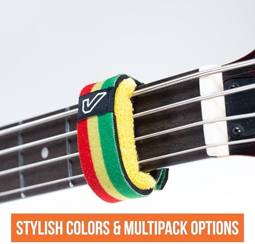 Gruv Gear Fret Wrap & Guitar Mute, Fretwrap for Acoustic, Electric & Bass | String Dampener Recording, Tapping & Practice Accessory (1 Pack, Large Red/Yellow/Green, Fits 6 String Bass, 8 String