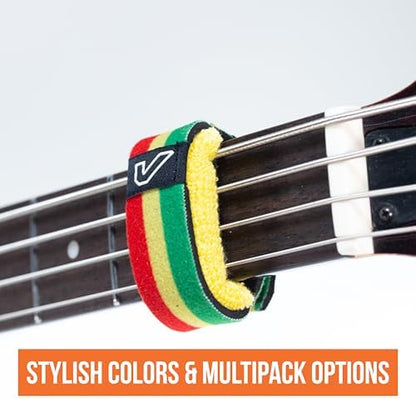 Gruv Gear Fret Wrap & Guitar Mute, Fretwrap for Acoustic, Electric & Bass | String Dampener Recording, Tapping & Practice Accessory (1 Pack, Medium Red/Yellow/Green, Fits 5 String Bass, 7 String