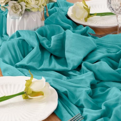 Teal Cheesecloth Table Runner Fall Boho Wedding Birthday Home Decor