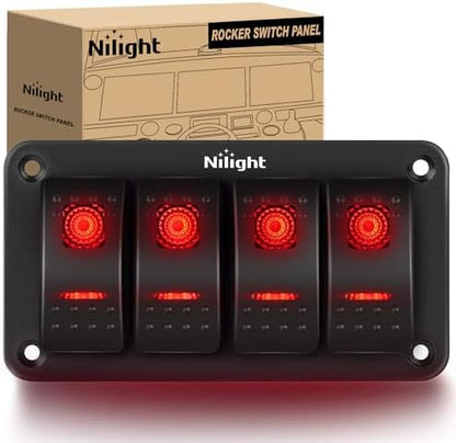 Nilight 4 Gang Rocker Switch Panel SPST On Off 5PIN Electrical Toggle Red