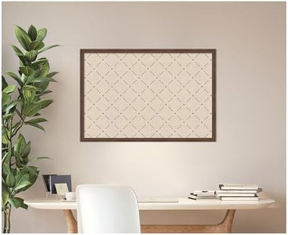 Kate and Laurel Framed Fabric Pinboard 38 x 26, Green Lattice Pattern Printed Linen Classic Bulletin Board for Use as a Vision Board or Wall Organization, Florence Medium Brown Frame