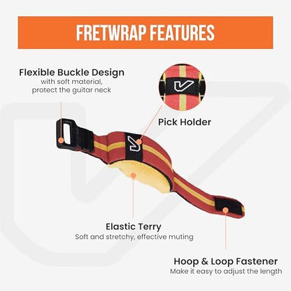 Gruv Gear Fret Wrap & Guitar Mute, Fretwrap for Acoustic, Electric & Bass | String Dampener Recording, Tapping & Practice Accessory (1 Pack, Small Red/Yellow, Fits 4 String Bass, 6 String Guitar)