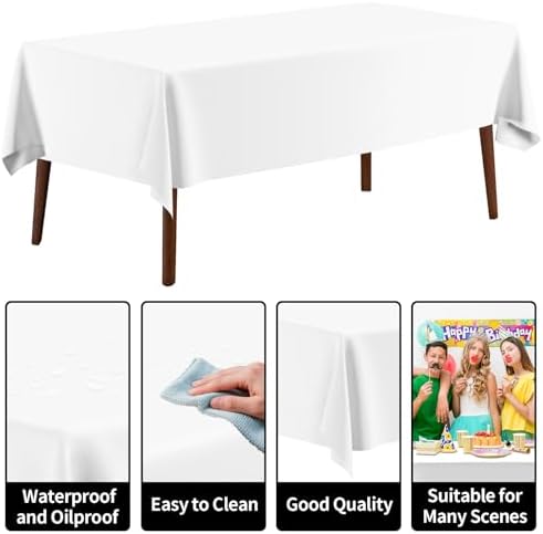 CXPSINC 54 Inch X 100 Feet Plastic Table Cover Roll Disposable Tablecloth with Slide Cutter for All Type/Shape Tables | Party, Banquet, Birthdays, Weddings(White, 100 Feet)