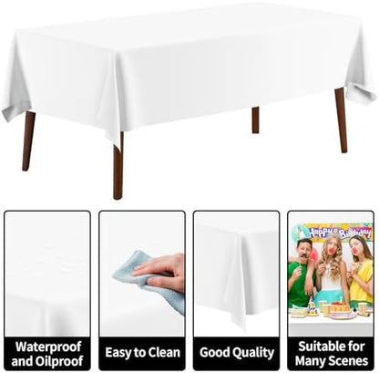 CXPSINC 54 Inch X 100 Feet Plastic Table Cover Roll Disposable Tablecloth with Slide Cutter for All Type/Shape Tables | Party, Banquet, Birthdays, Weddings(White, 100 Feet)
