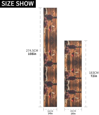 ALAZA Double-Sided Red Wine Glass and Grape in Basket in Wooden Table Runner 18x72 Inches Long,Table Cloth Runner for Wedding Birthday Party Kitchen Dining Home Everyday Decor