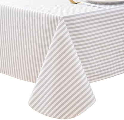 LIBERECOO 60" Square Vinyl Tablecloth with Flannel Backing, Grey Stripe Stain-Resistant Tablecloths Waterproof Oil-Proof Wipeable Table Cover for Indoor/Outdoor Picnic, BBQ